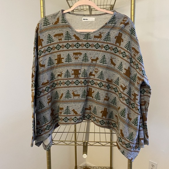 Ne-Net Sweaters - Ne-Net Shirt Womens Size 2 (M) Asymmetrical Nordic Winter Graphic Soft Knit